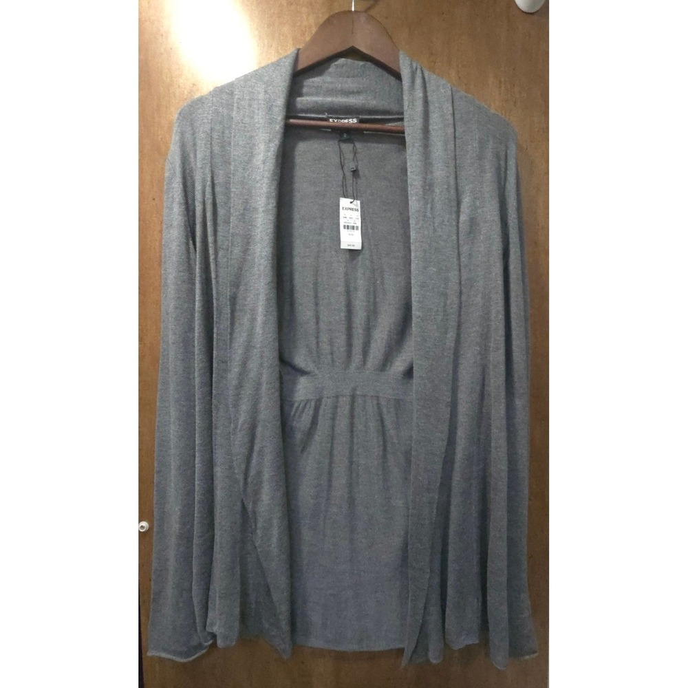 Express Womens Grey Open Front Empire Waist Shawl Collar Cardigan Sweater NWT S